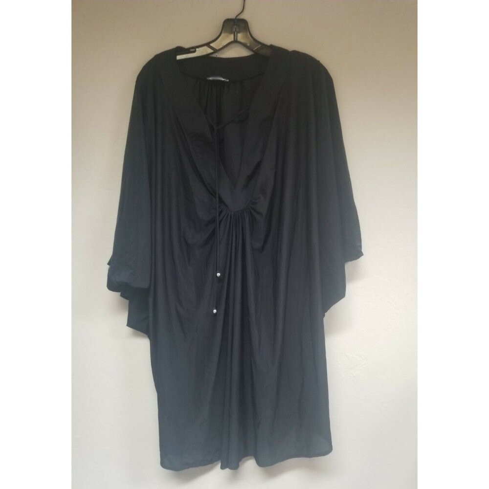 Lenny Womens Gathered Front Kaftan Dress Small Boho Dolman Sleeve Black Loose